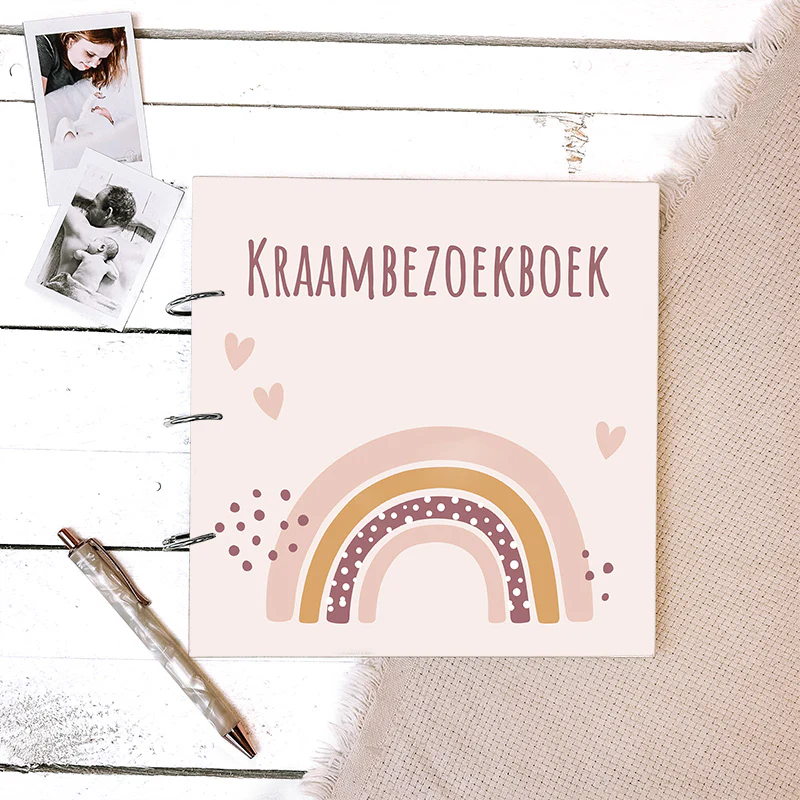 Houten Kraambezoekboek – Regenboog