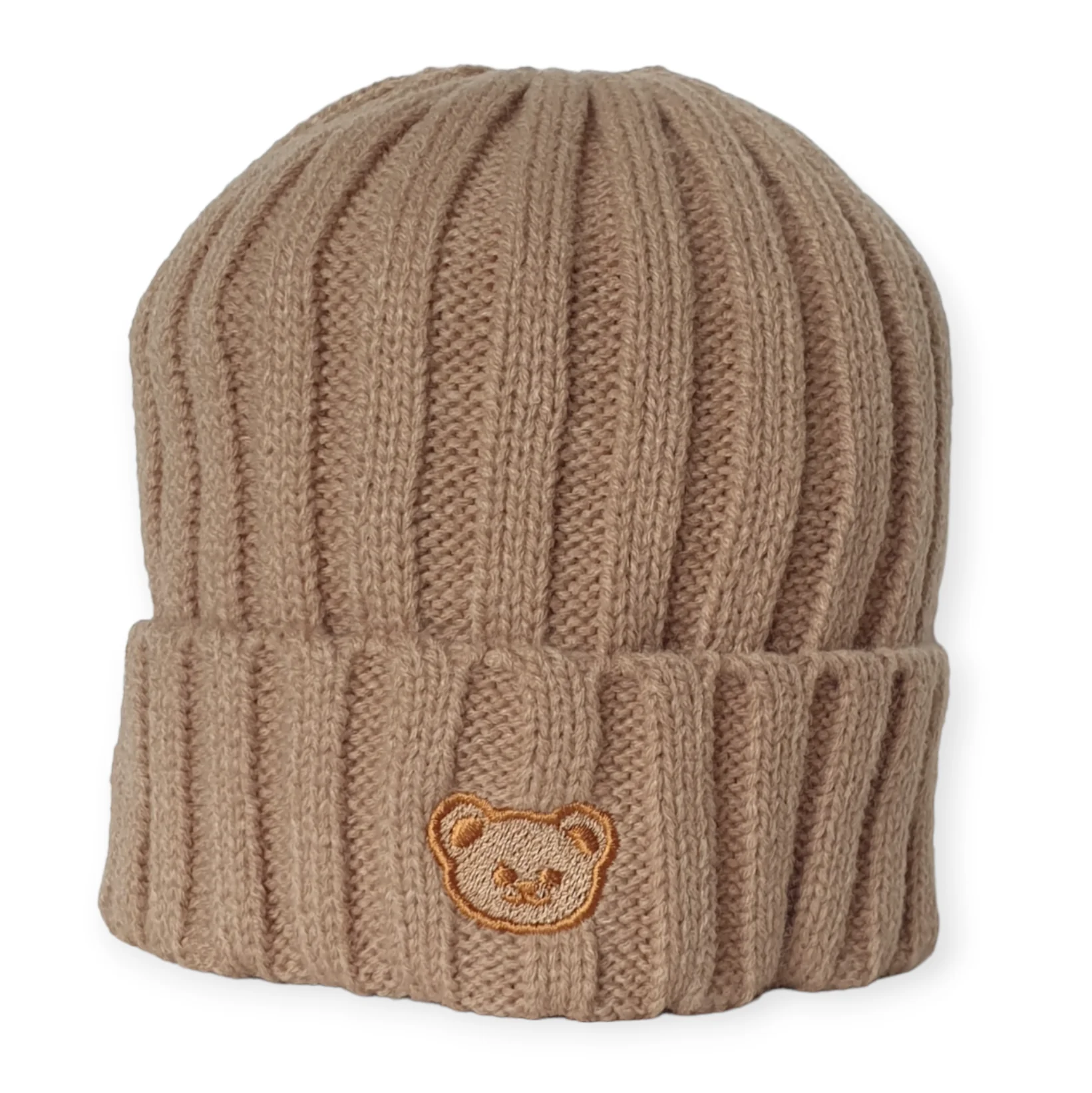 Gebreid Beanie Mutsje met Beer (Khaki)