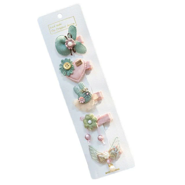 Set Haarclips 5 stuks ‘Roze/Groen’