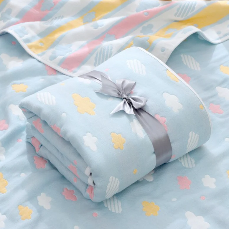 6-laags Mousseline Doek (80×80 cm) – Blauw / Wolken