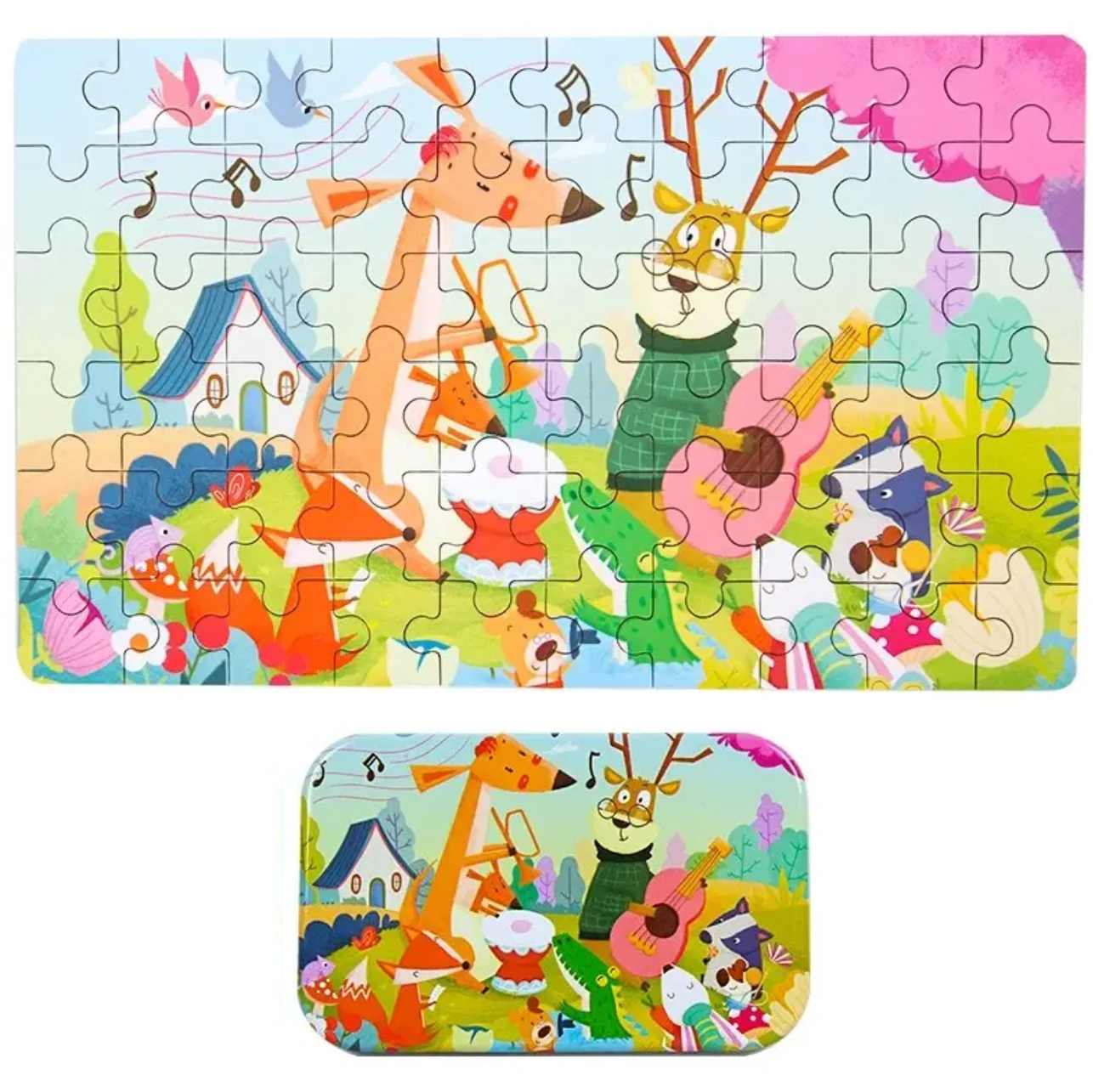 Puzzel (60 stukjes) in Bewaarblik – Dierenfeest
