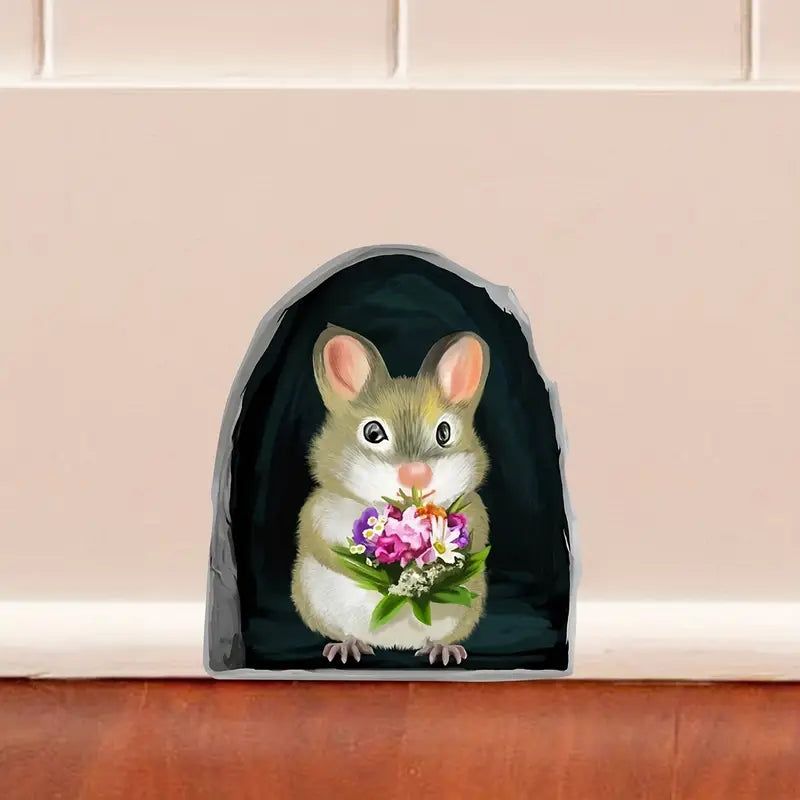 3D Sticker ‘Muis met Boeket Bloemen’