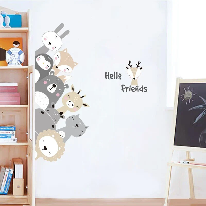 Muursticker Kawaii Dieren ‘Hello Friends’