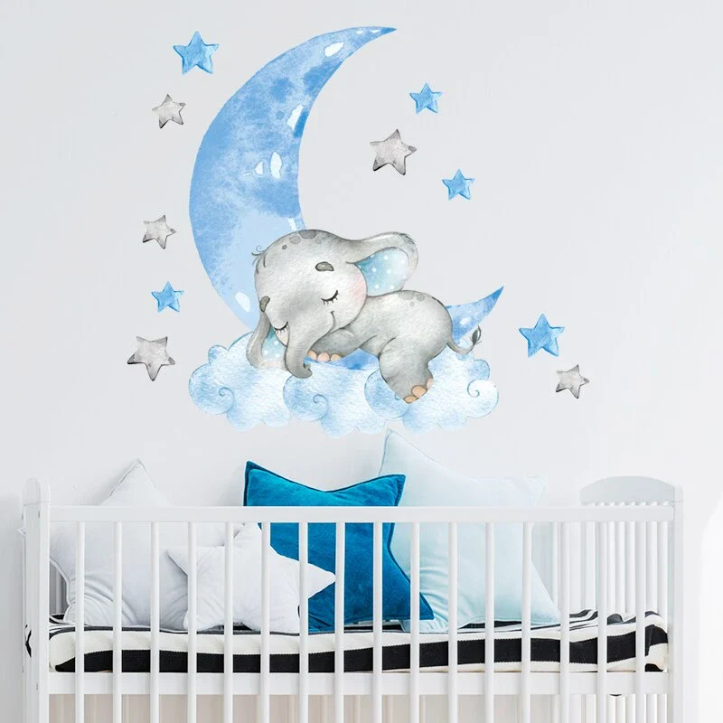 Muursticker ‘Olifant op Maan’ (2 kleuren)