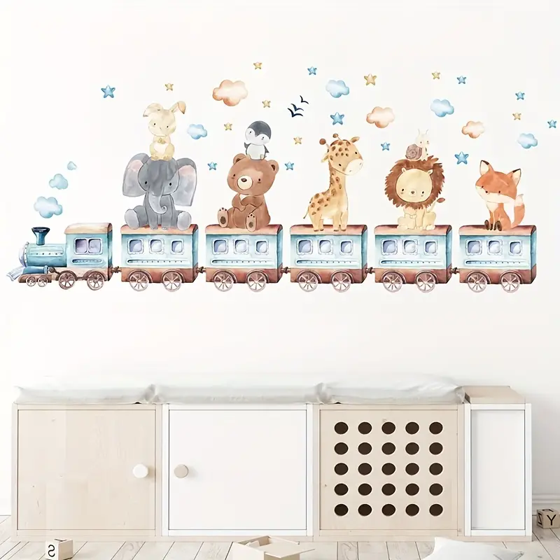 Muursticker ‘Cartoon Dieren in Trein’