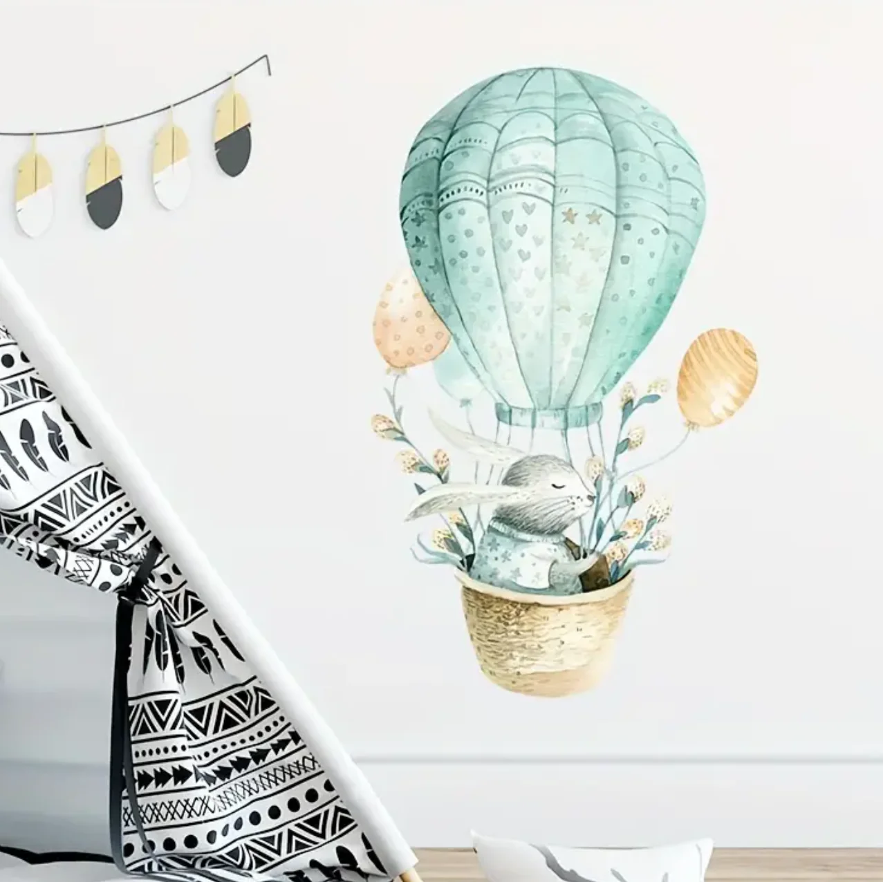 Muursticker ‘Konijn in Ballon’