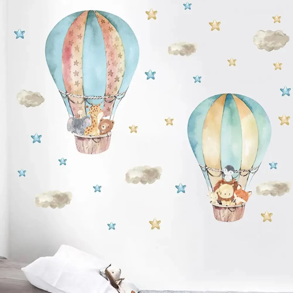 Muursticker Cartoon Dieren ‘Luchtballon’
