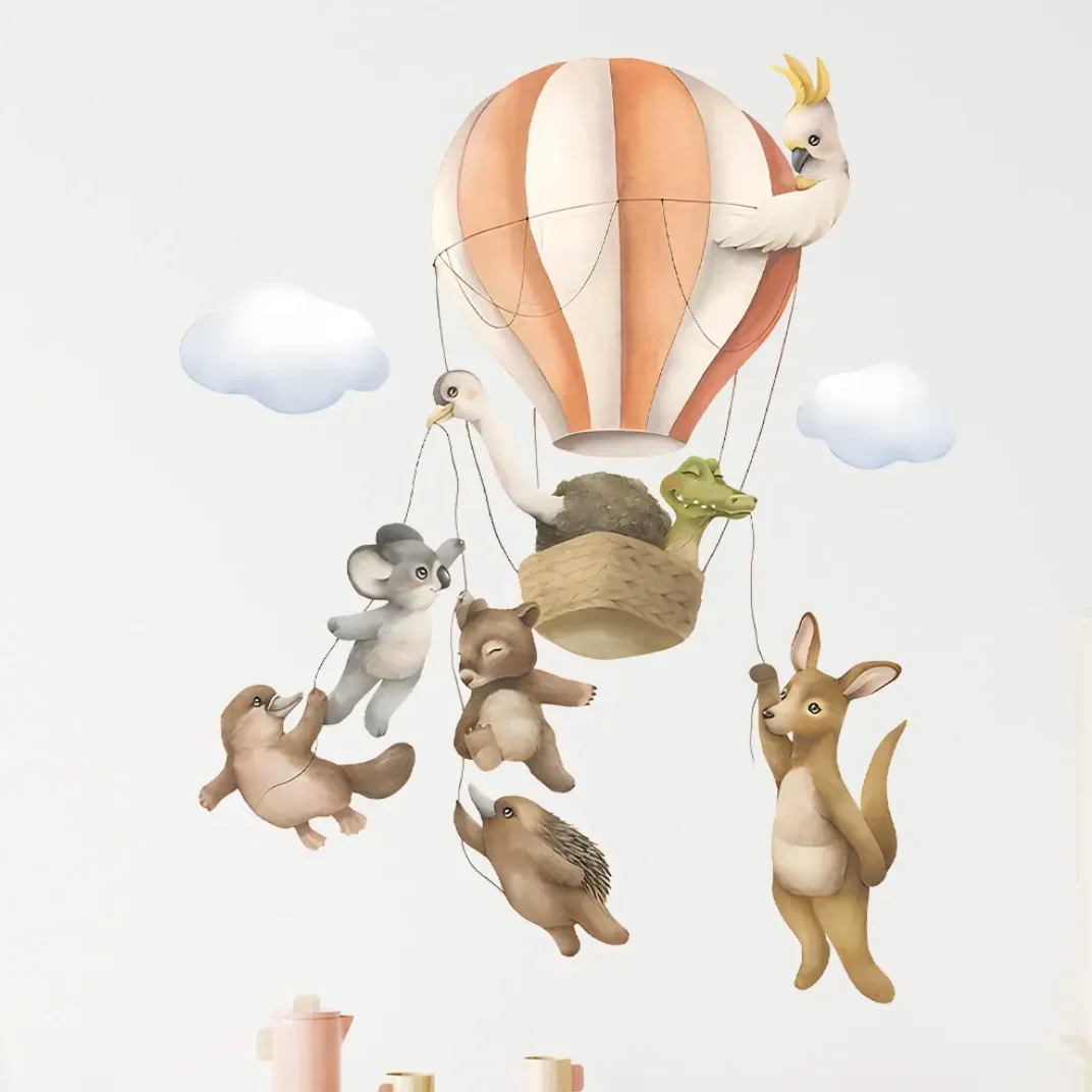 Muursticker ‘Ballon met Australische Dieren’