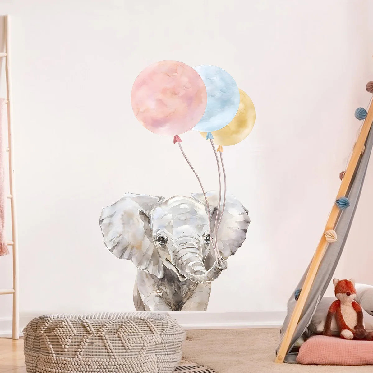 Muursticker ‘Olifant met Ballonnen’