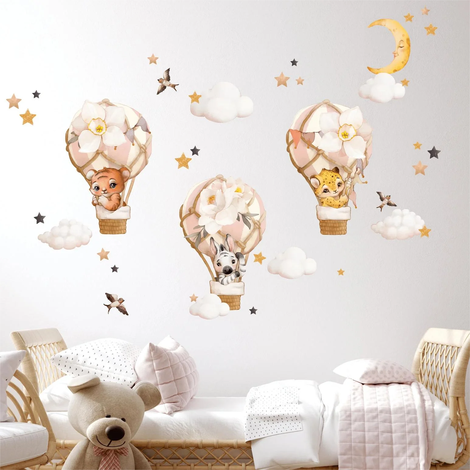 Muursticker ‘Dieren in Bloemen Ballon’