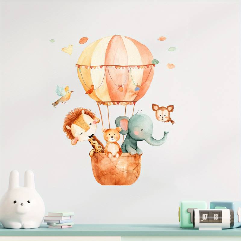 Muursticker ‘Dieren in een Heteluchtballon’