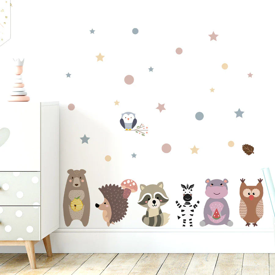 Muursticker ‘Dieren, Sterren & Stippen’