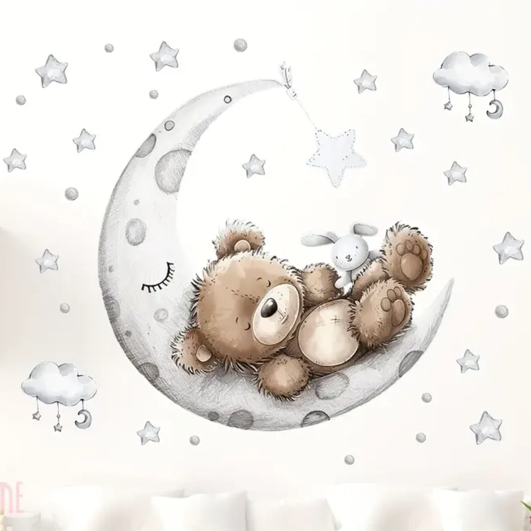Muursticker ‘Slapende Teddy op Maan’