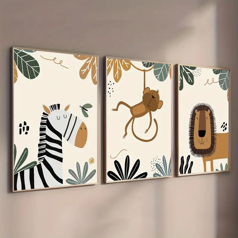 Set van 3 Canvas ‘Cartoon Dieren Afrika’