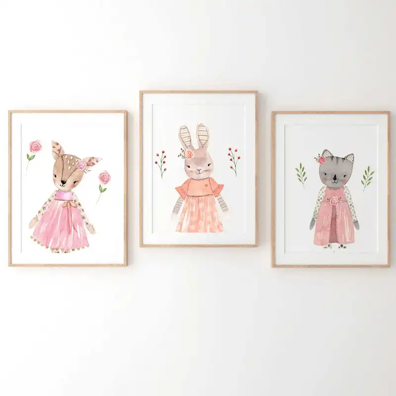 Set van 3 Canvas ‘Dieren in Jurken’