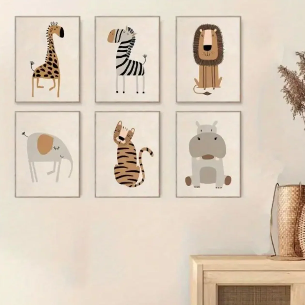 Set: 6 Canvas ‘Afrikaanse Dieren’ (2 afmetingen)