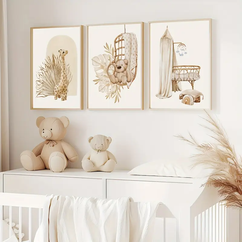Set: 3 Canvas ‘Giraffe, Beer & Wieg’
