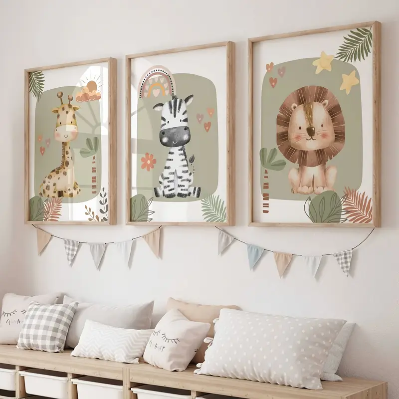 Set van 3 Canvas: ‘Giraffe, Zebra & Leeuw’