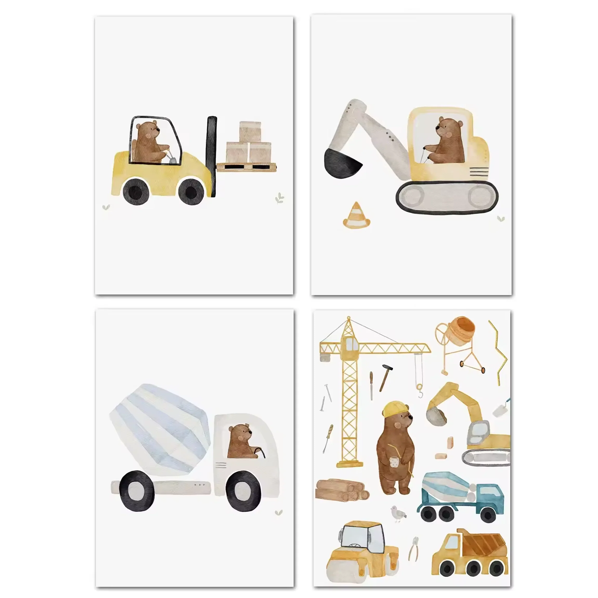 Set van 4 Canvas ‘Bouwvak Beren’