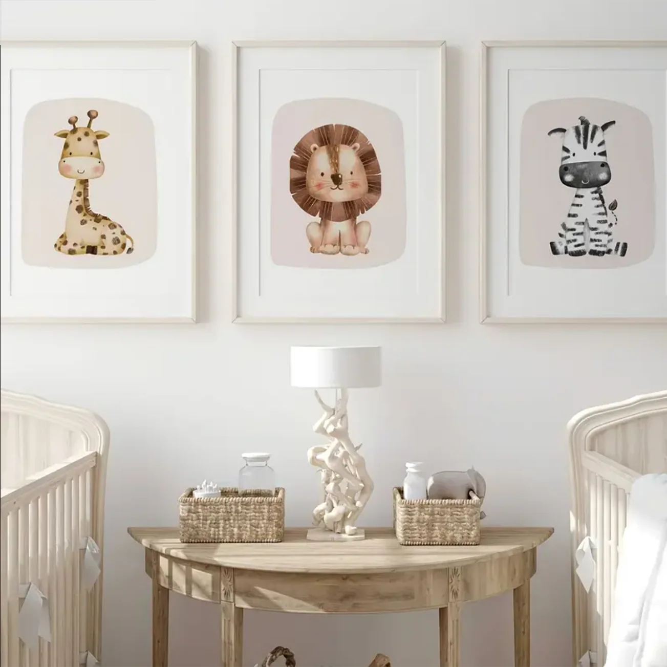 Set van 3 Canvas ‘Giraffe, Leeuw & Zebra’