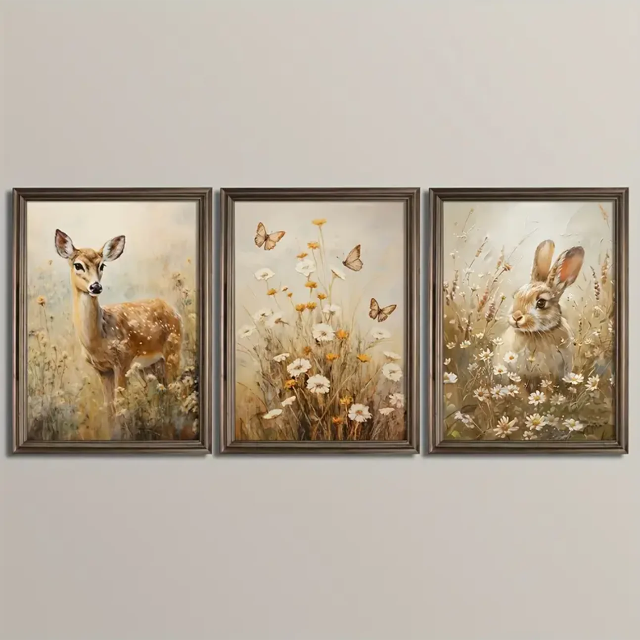 Set van 3 Canvas ‘Hert, Vlinder & Konijn’