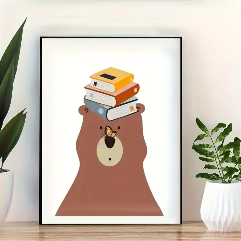 Canvas ‘Beer met Vlinder en Boeken’
