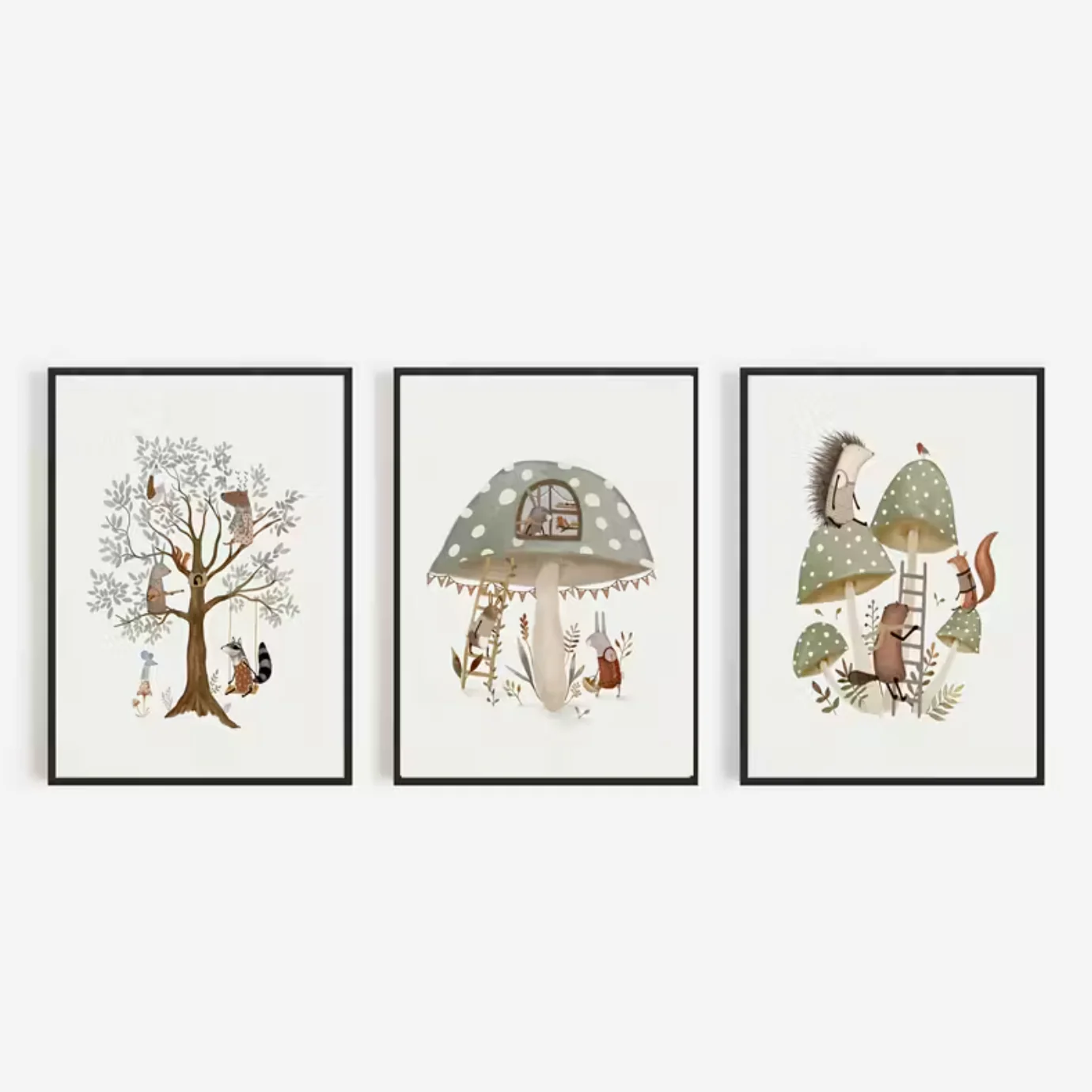 Set van 3 Canvas ‘Dieren & Paddenstoelen’