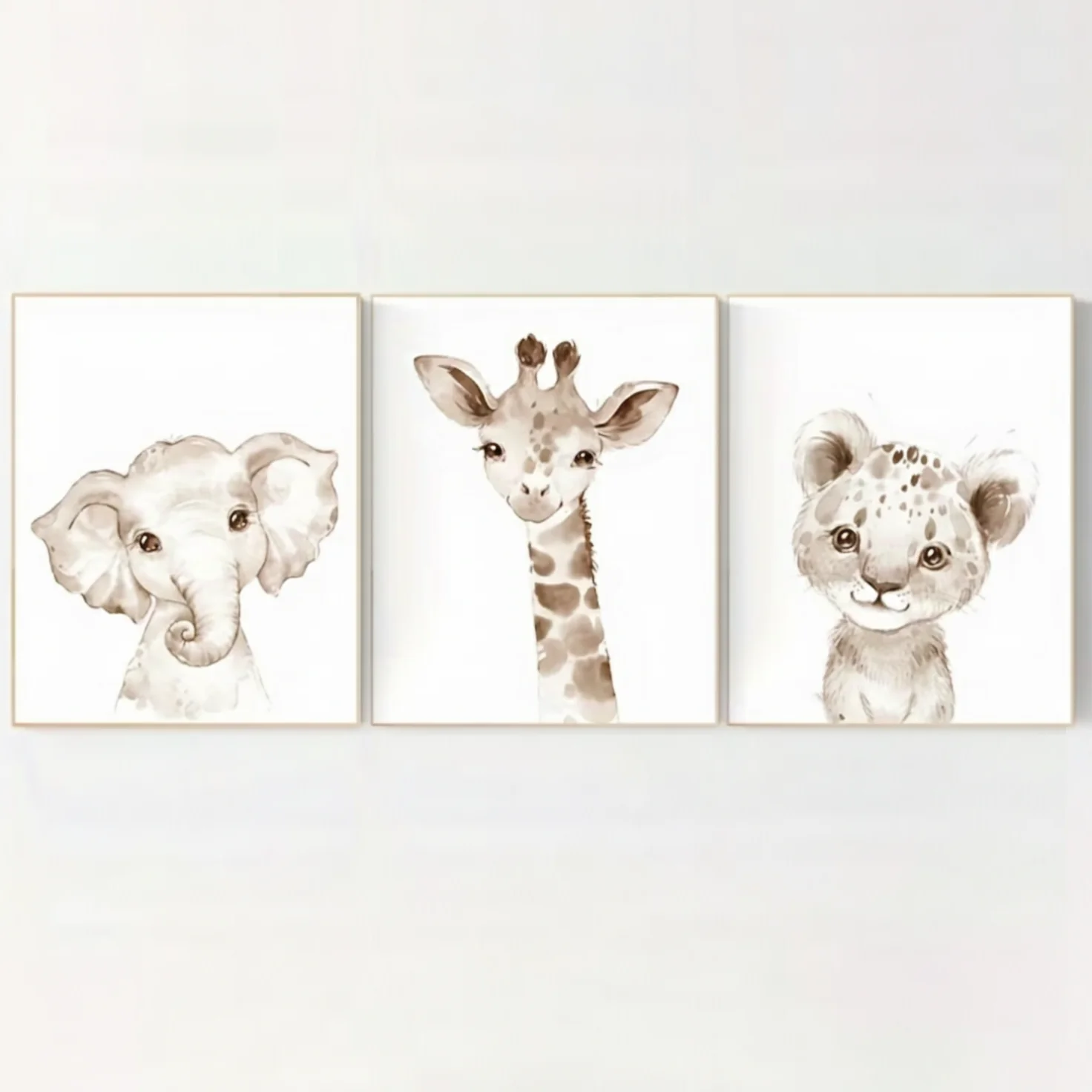 Set van 3 Canvas ‘Olifant, Giraffe & Leeuwin’