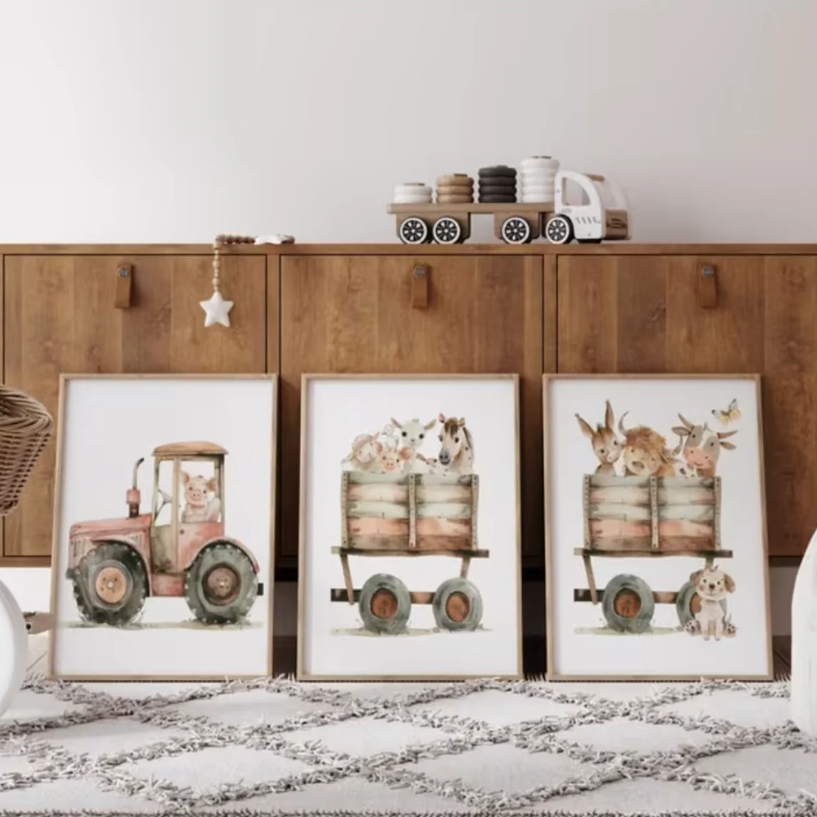Set van 3 Canvas ‘Trekker met Boerderijdieren’