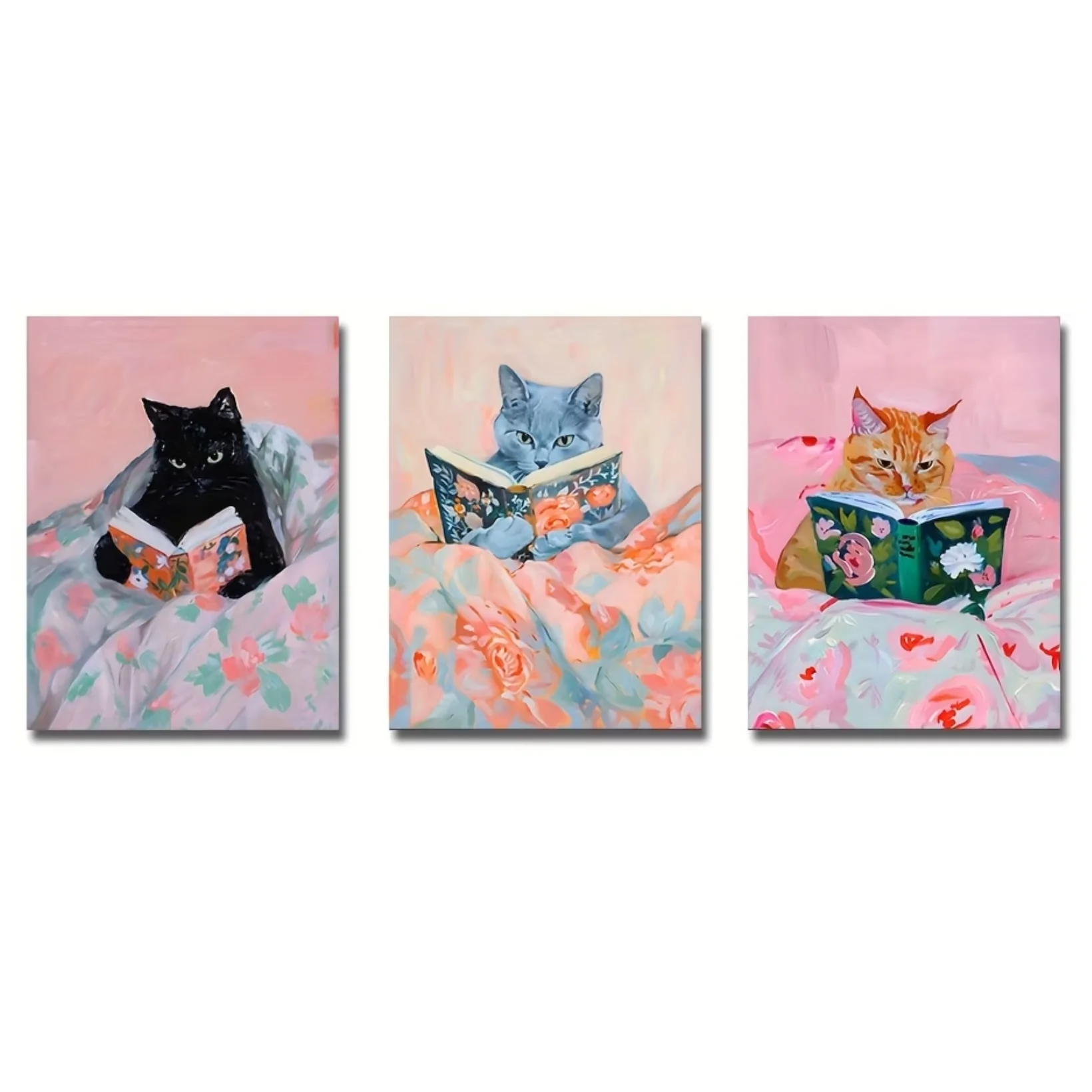 Set van 3 Canvas ‘Lezende Katten’