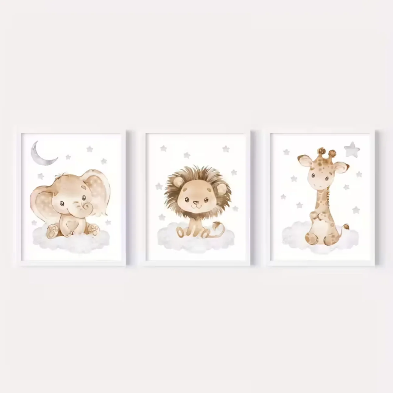 Set van 3 Canvas ‘Jungle Dieren op Wolkje’