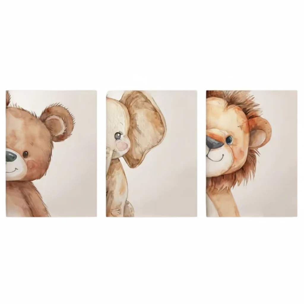 Set van 3 Canvas ‘Halve Knuffeldieren’