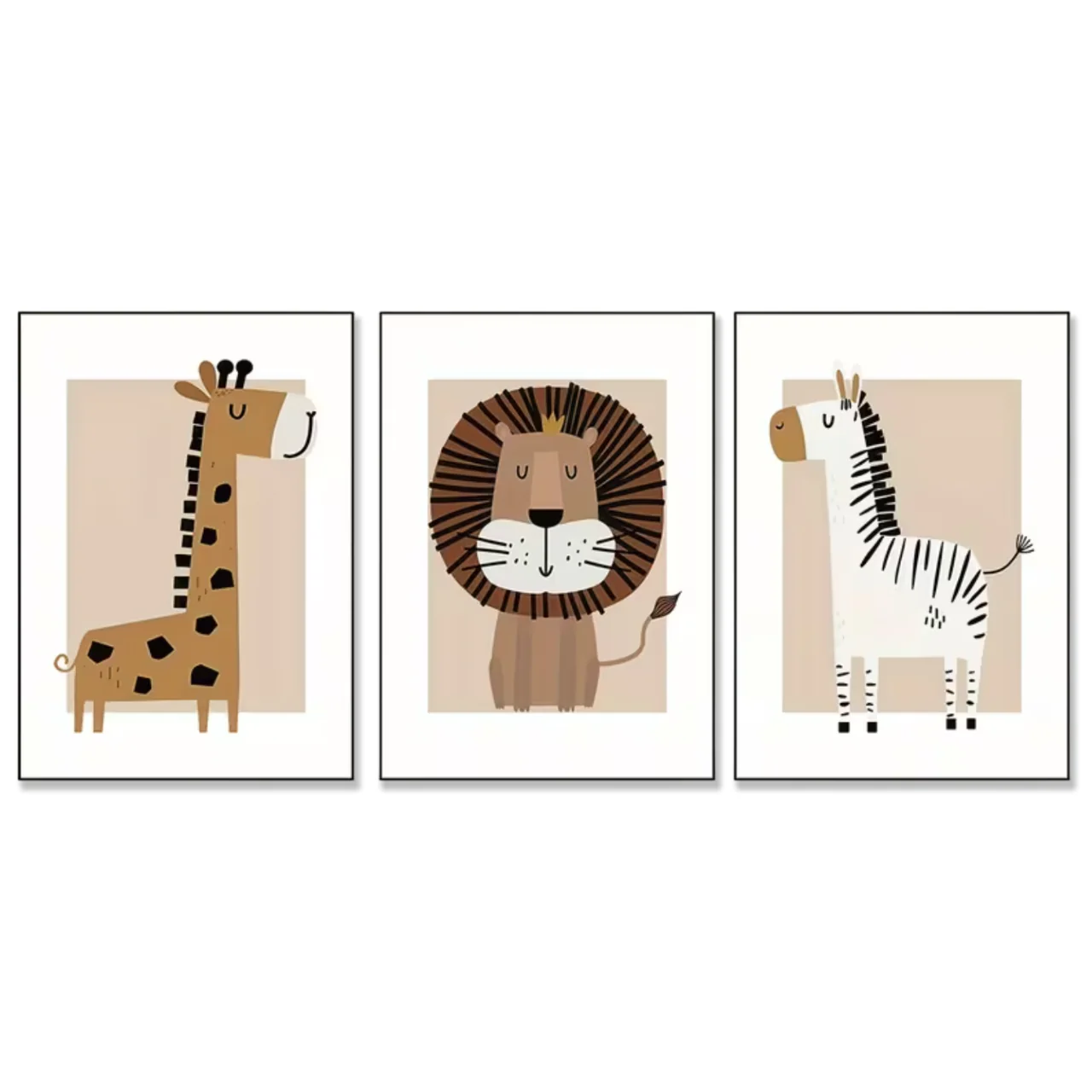 Set van 3 Canvas ‘Beige Safari Dieren’