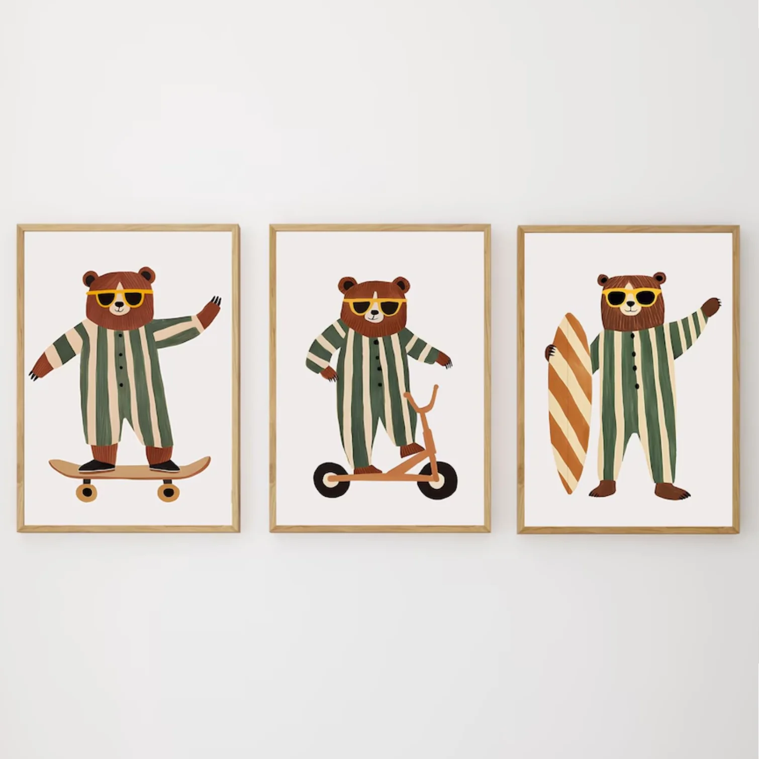 Set van 3 Canvas ‘Beren in Pyjama’s’