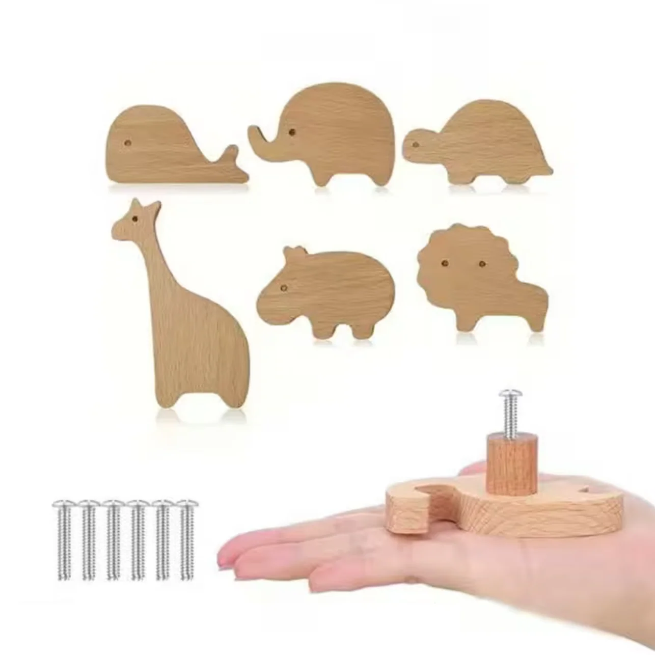 Set van 6 Houten Meubelknopjes