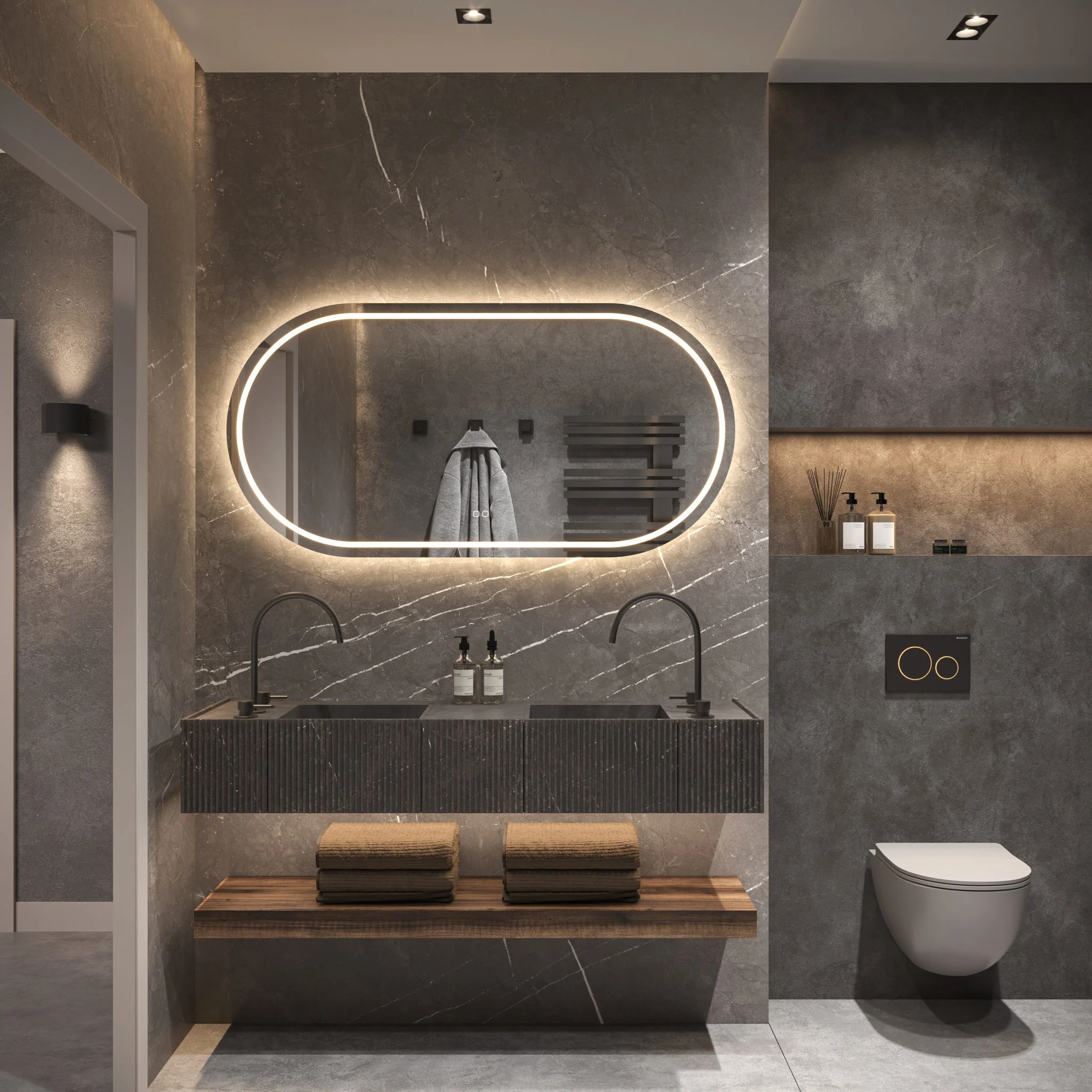Hipp Design Phantom 005 ovale spiegel met directe verlichting en verwarming