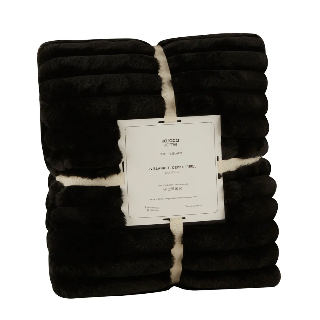 Karaca Stripe Sherpa Zwarte Deken 130×150 cm