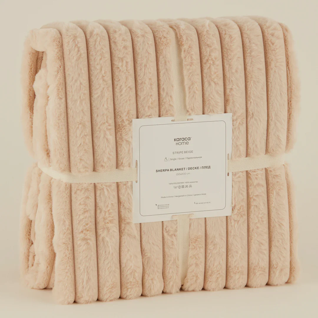 Karaca Stripe Sherpa Beige Deken 130×150 cm