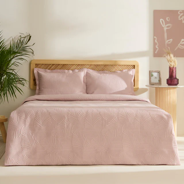 Leaf Sprei Set Poederroze 230×240 cm + 2 (50×70 cm)