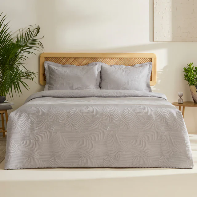 Leaf Beddensprei Set Grijs 230×240 cm + 2 (50×70 cm)
