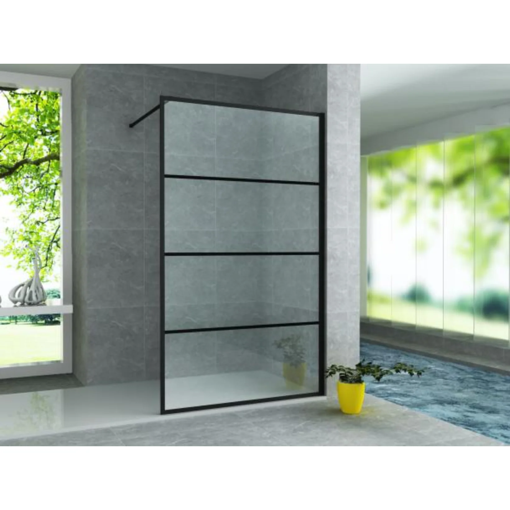 ALONI inloopdouchewand mat zwart raster – 8 mm veiligheidsglas