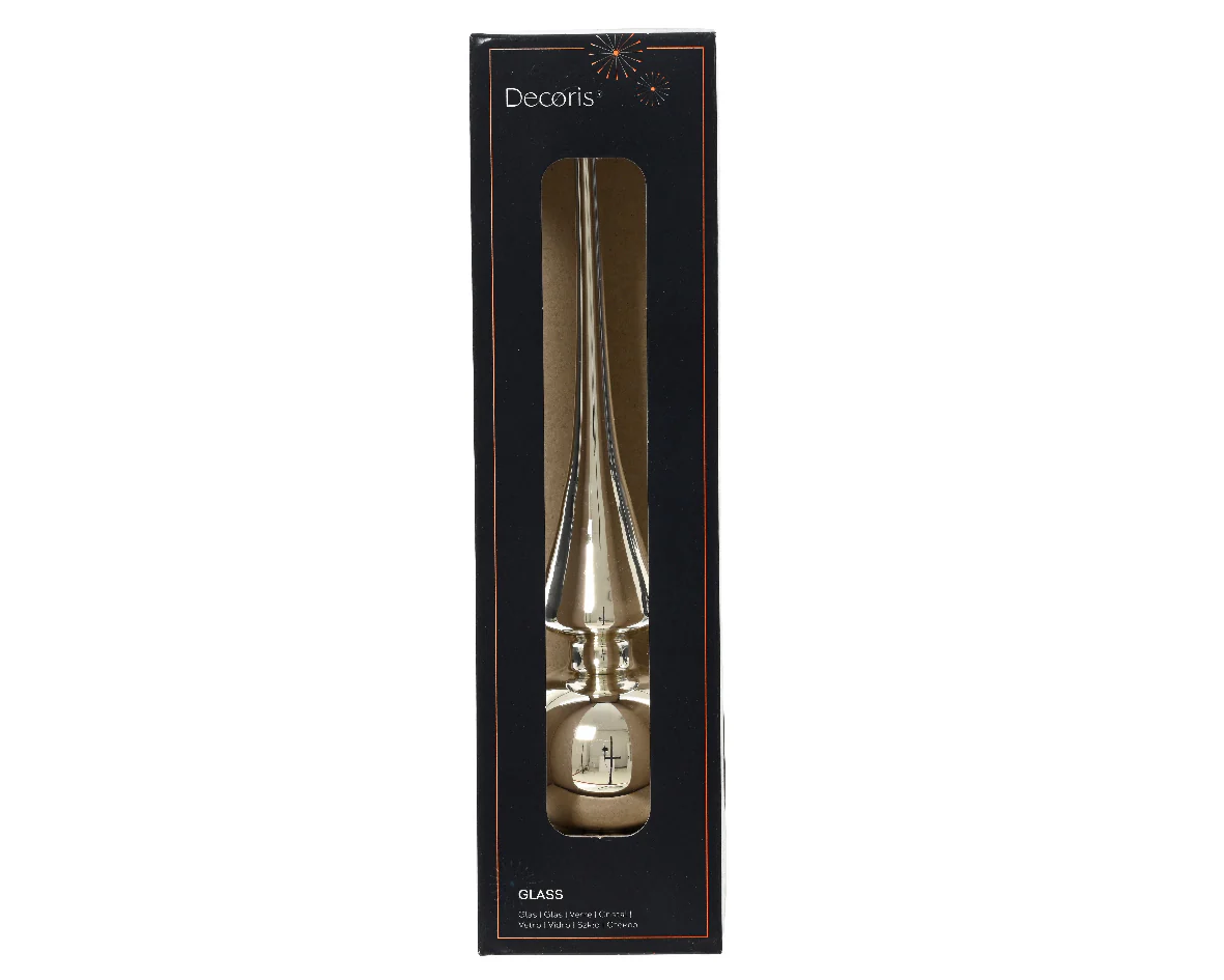 Piek Glas Zilver – Glanzende Kerstboom Topper Ø6cm x 26cm