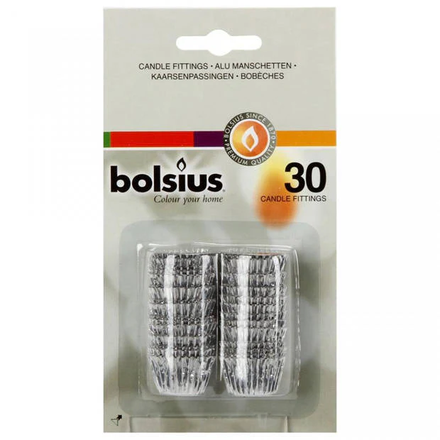 Bolsius Kaarsenpassingen Aluminium Zilver – 30 stuks