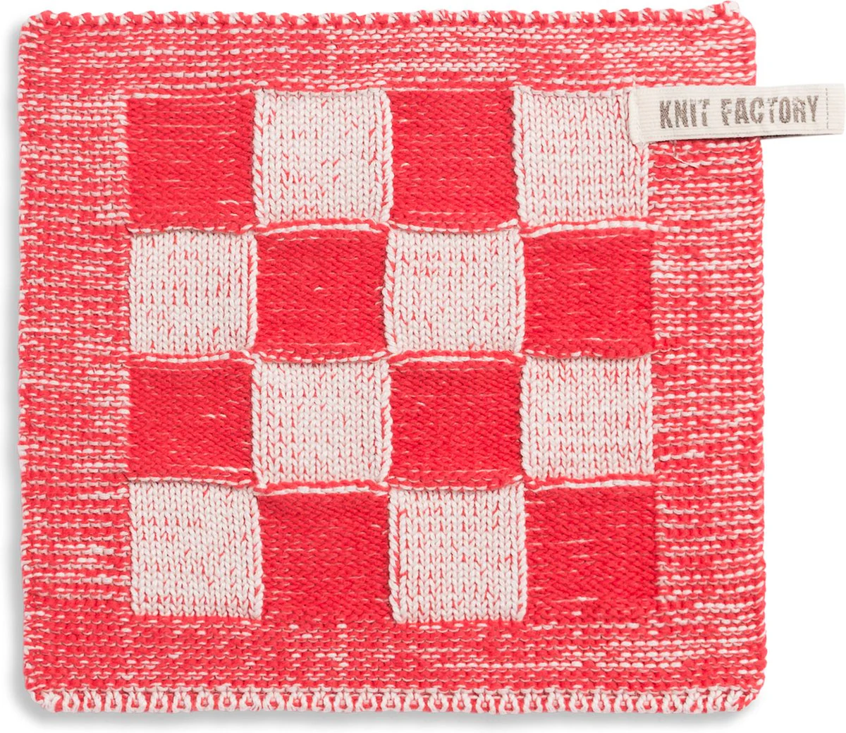 Knit Factory Pannenlap Grote Blok Ecru/Rood