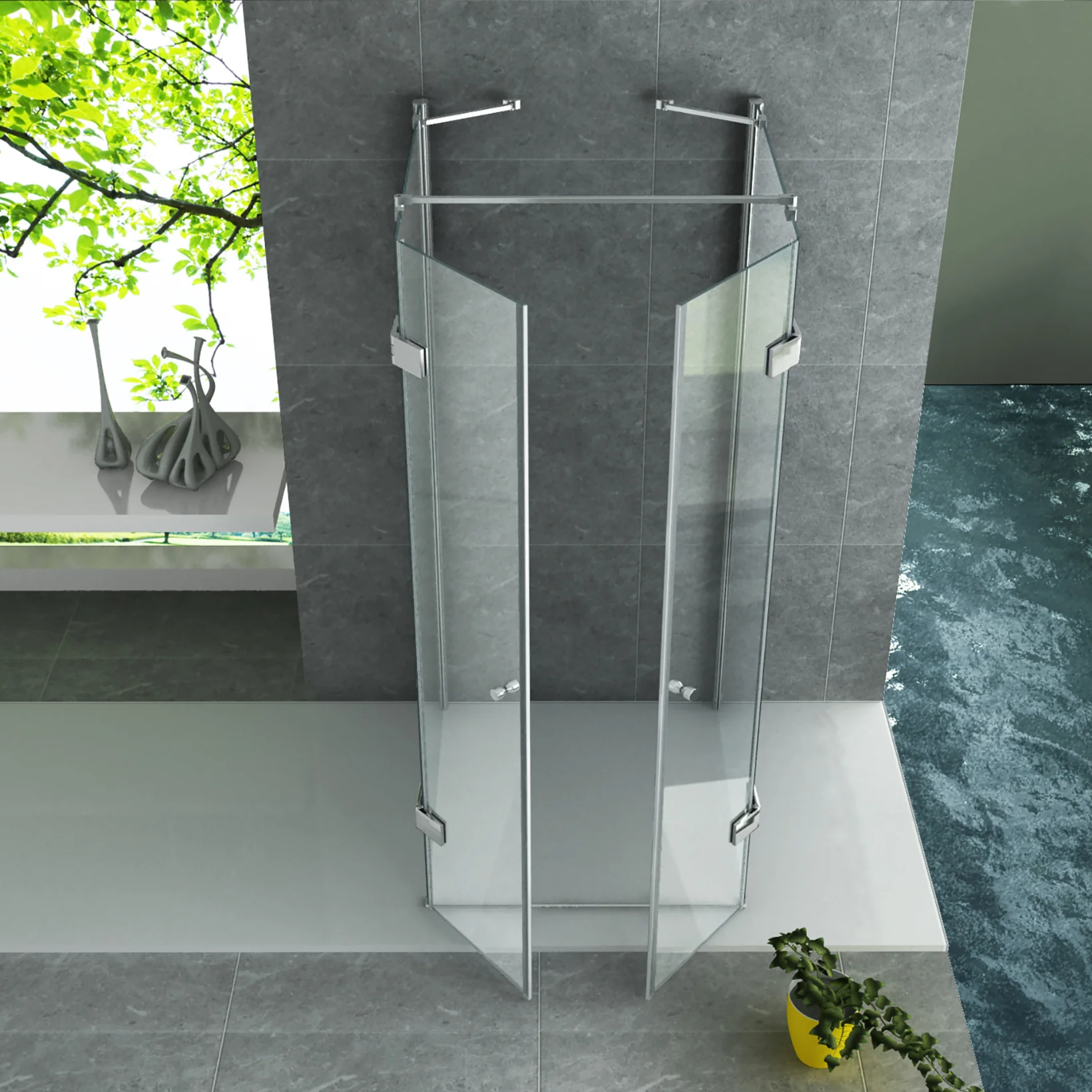 ALONI Douchecabine U-Opstelling met 2 Draaideuren en 2 Zijwanden – 8 mm Veiligheidsglas – Helder Glas