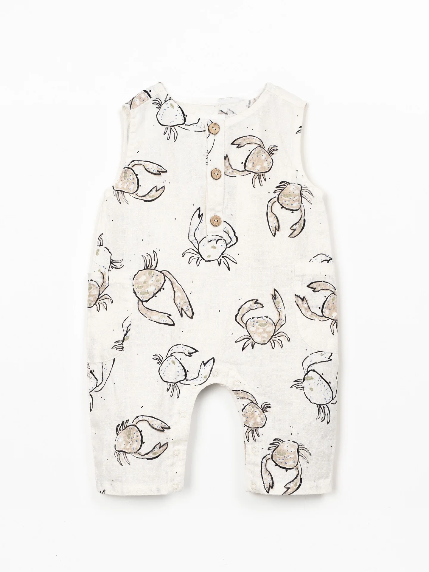 Linnen jumpsuit met krabprint – Ecru – 100% linnen – Play Up