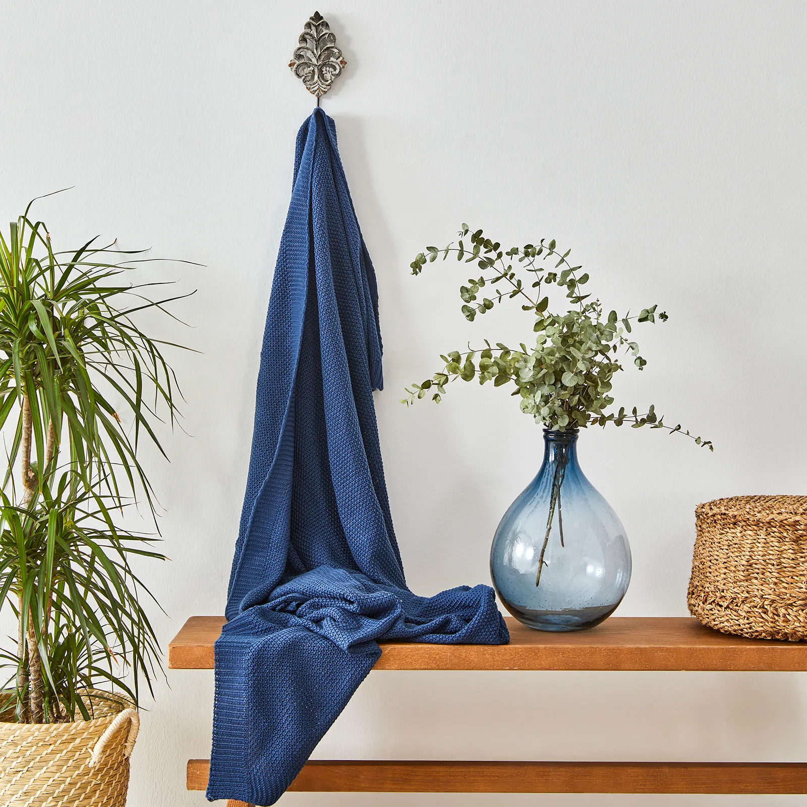 Karaca Home, dubbelzijdig gestikte plaid, 130×170 cm, Oeko-Tex gecertificeerd, donkerblauw