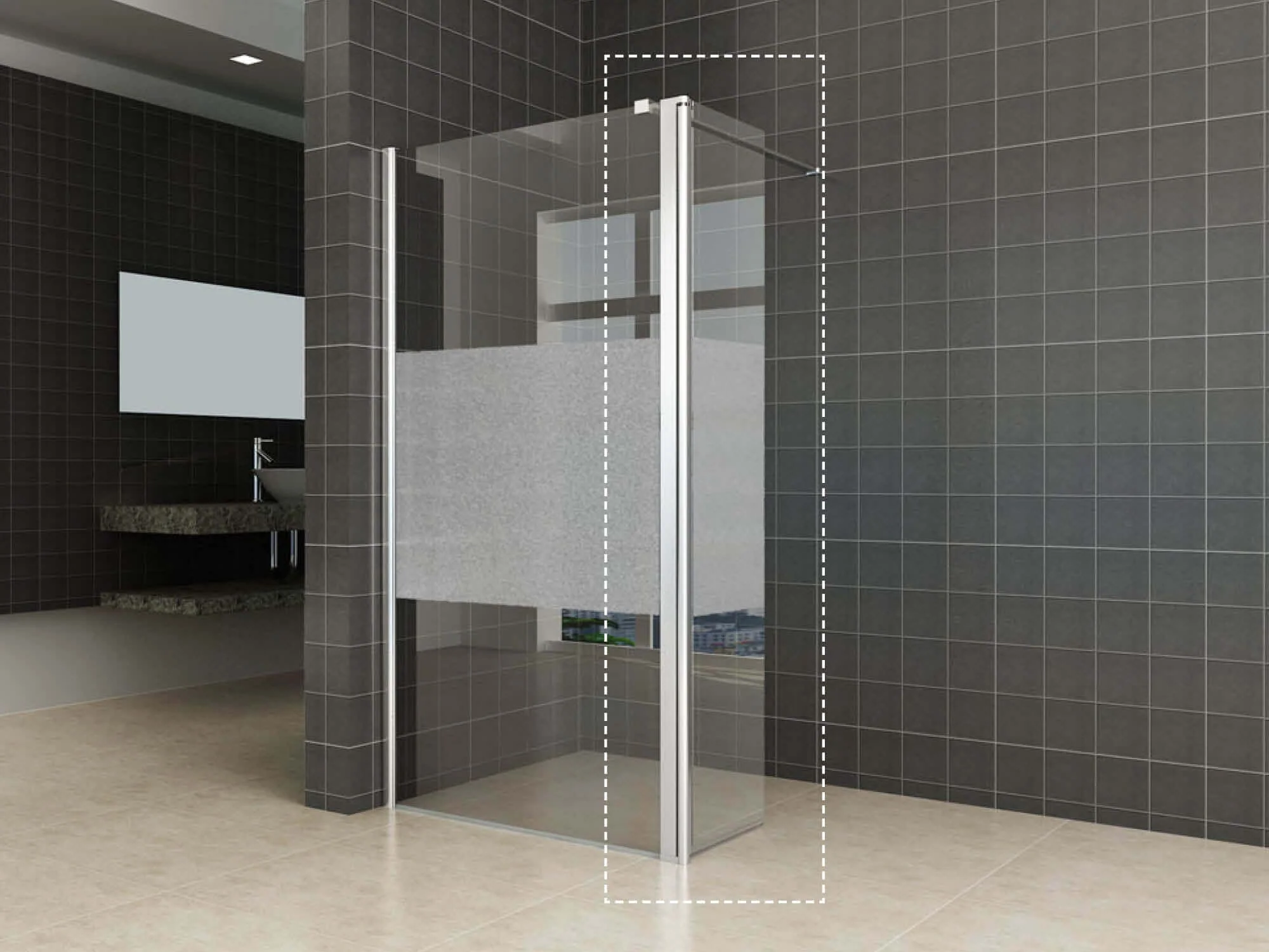 Zijwand voor inloopdouche Wiesbaden met linksscharnierend profiel en openbare band 35X200 cm, 10 mm nanoglas