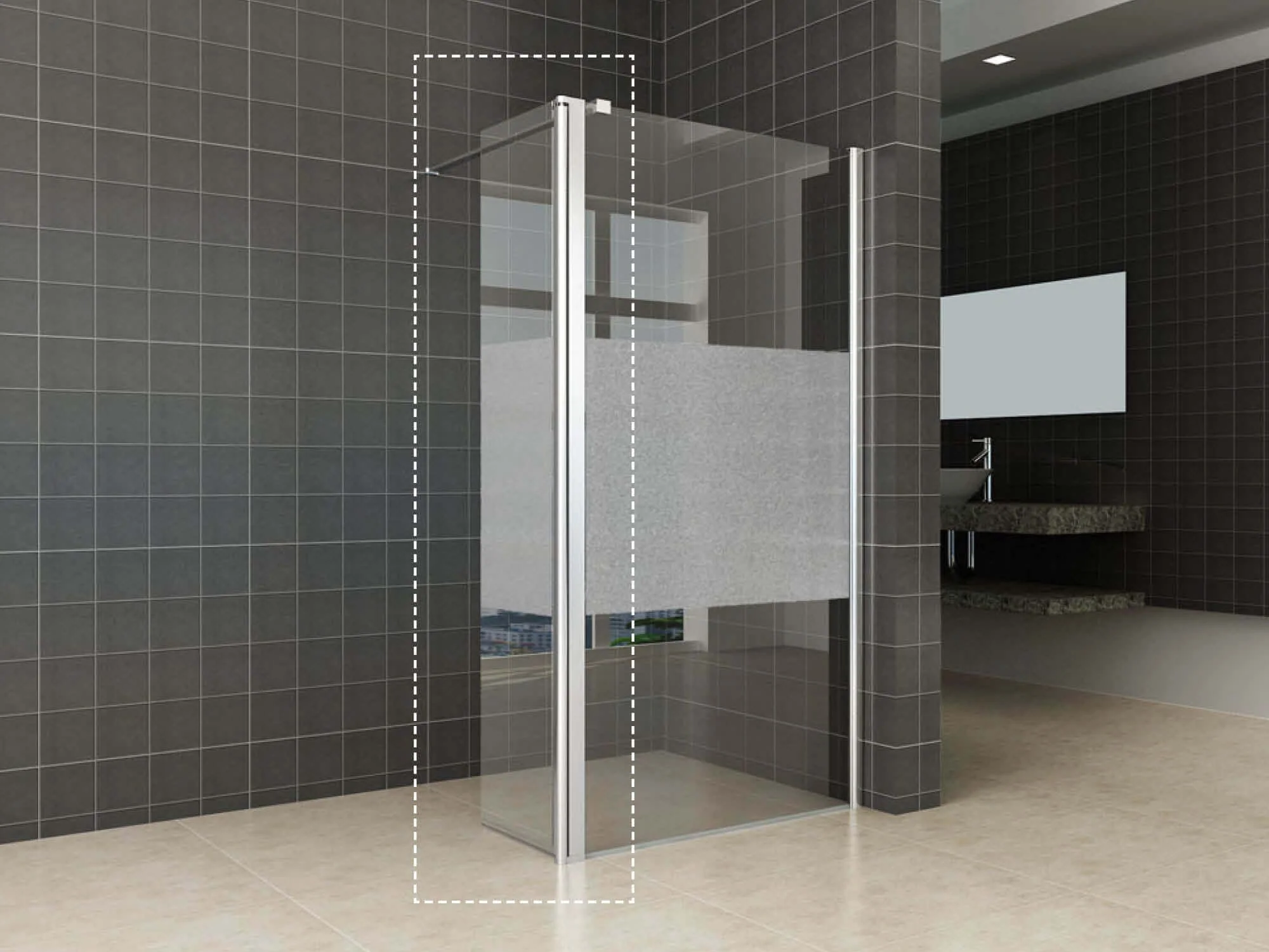 Zijwand voor inloopdouche met rechtsscharnierend profiel en openbare band Wiesbaden 35×200 cm 10 mm nanoglas
