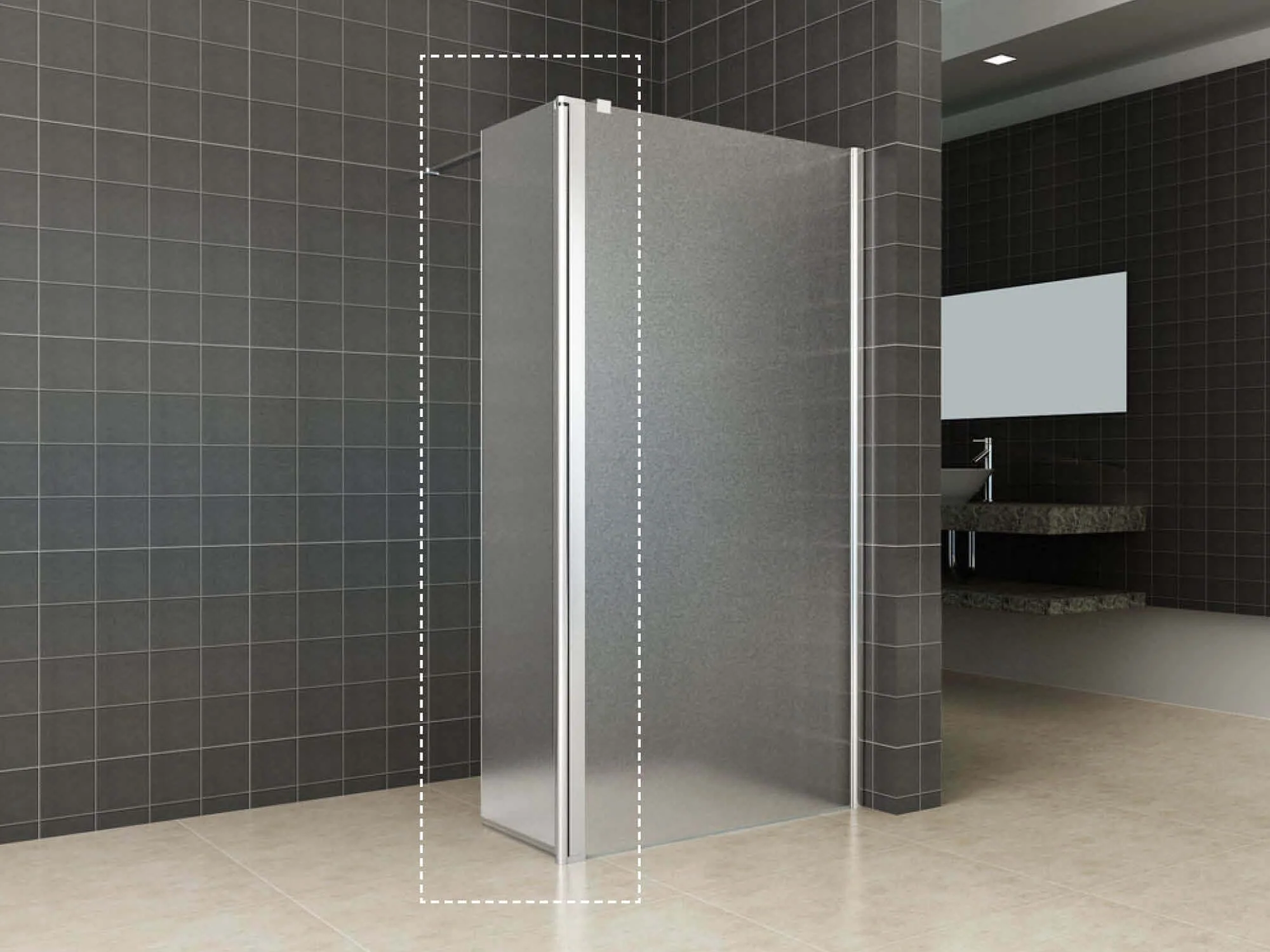 Zijwand voor inloopdouche Wiesbaden met rechtsscharnierend profiel 35X200 cm, 10 mm nano, volledig mat glas